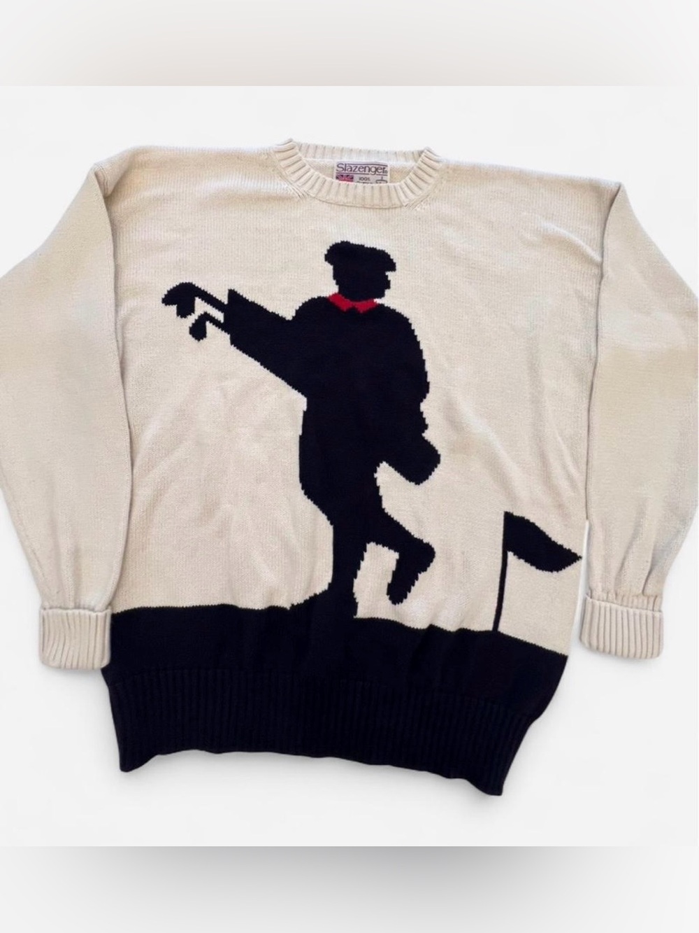 Slazenger Men’s Vintage 80s Retro Cream Golf Silhouette Sweater Size Large
